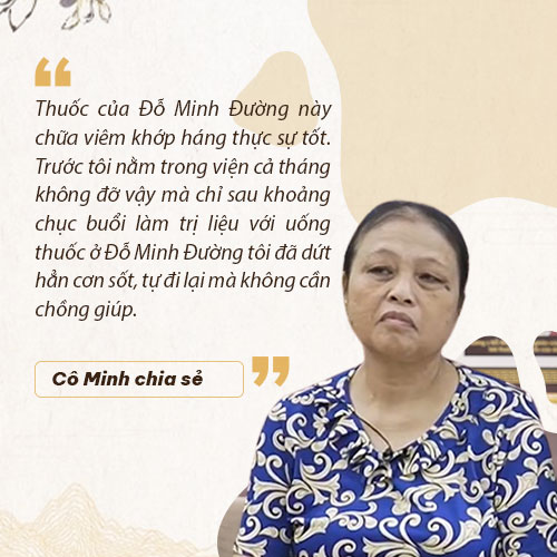 Cô Nguyễn Thị Minh chia sẻ về kết quả chữa bệnh viêm khớp háng tại Đỗ Minh Đường