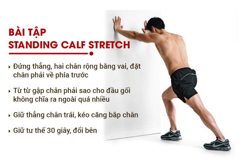 Bài tập đau khớp gối standing calf stretch